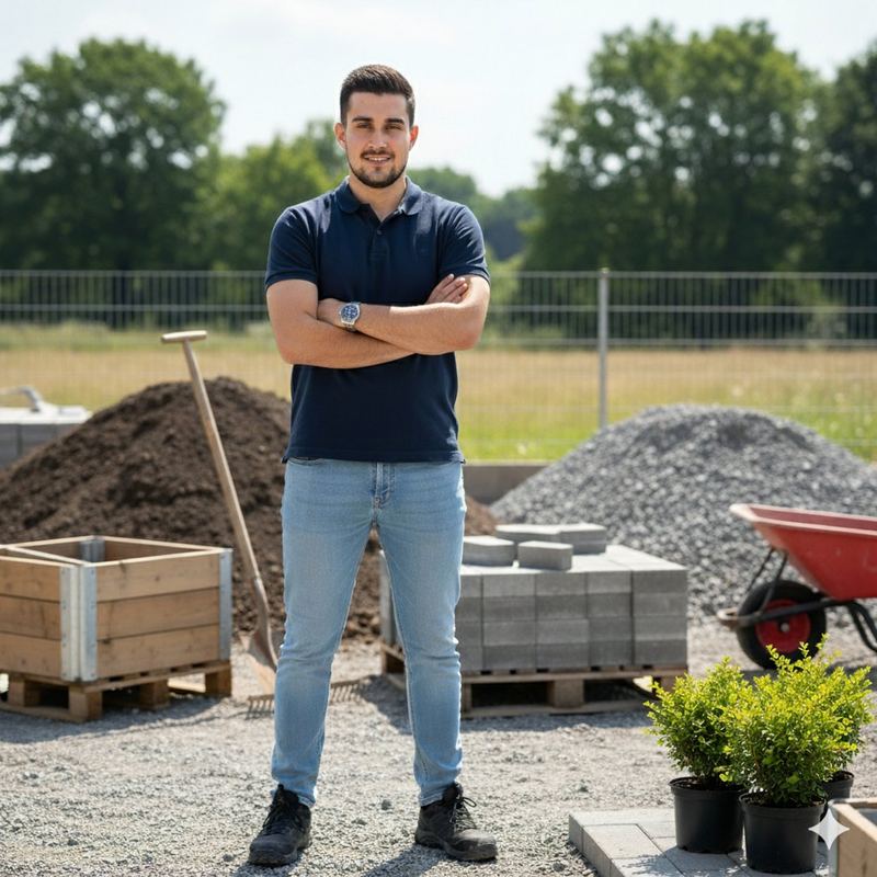 Galabau-Betriebsinhaber auf dem Betriebsgelände