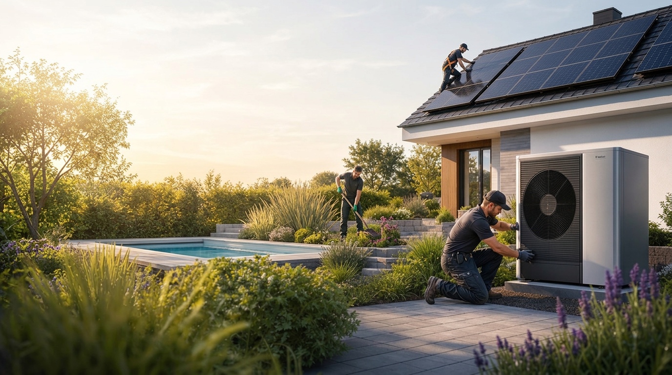 Handwerker-Team bei Garten- und Landschaftsbau, SHK und Photovoltaik